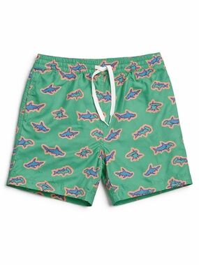 Chubbies Boys Swim Trunks Shark Print Size M (10/12) Green Colorful